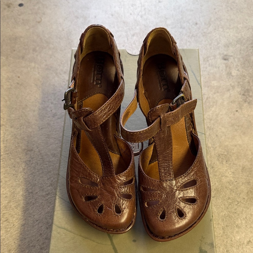 born Brown Leather T-Strap Shoes
